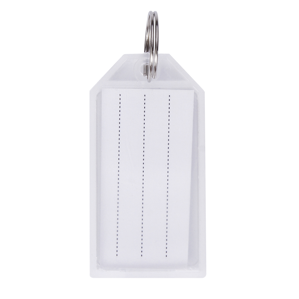 HEQU9117 50 Pack White Plastic Key Tags with Split Ring Holder Label