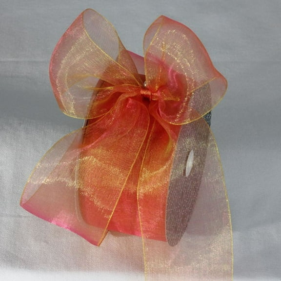 The Ribbon People Orange and Gold colored Shimmering Crystal Organdy Ribbon 2" x 55 Yards