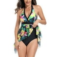 thumbnail image 3 of Womens Halter Tankini Swimsuits One Piece Tummy Control Bathing Suits V Neck Swimdress, 3 of 6
