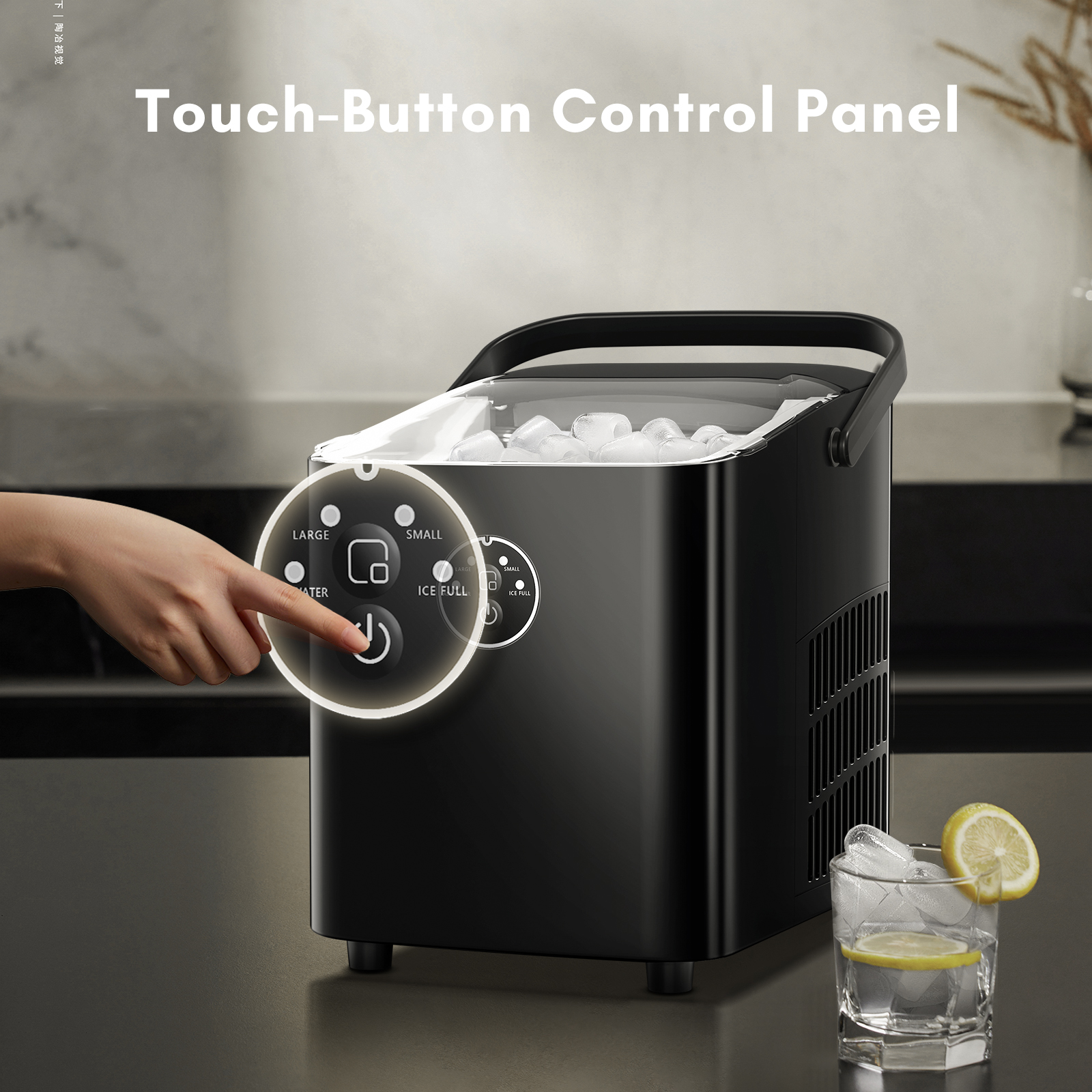 LHRIVER Countertop Ice Maker, Portable Ice Maker Machine with Handle, 26lbs/24H, 8 Bullet Ice Cubes/9 Mins, S/L 2 Size Ice Cube, Self-Cleaning for Home/Kitchen/Office/Party, Black