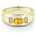 thumbnail image 2 of Gem Stone King Men's 18K Yellow Gold Plated Silver Yellow Citrine and White Moissanite Ring (1.45 Cttw, Gemstone November Birthstone, Oval 8X6MM,, Size 13), 2 of 3