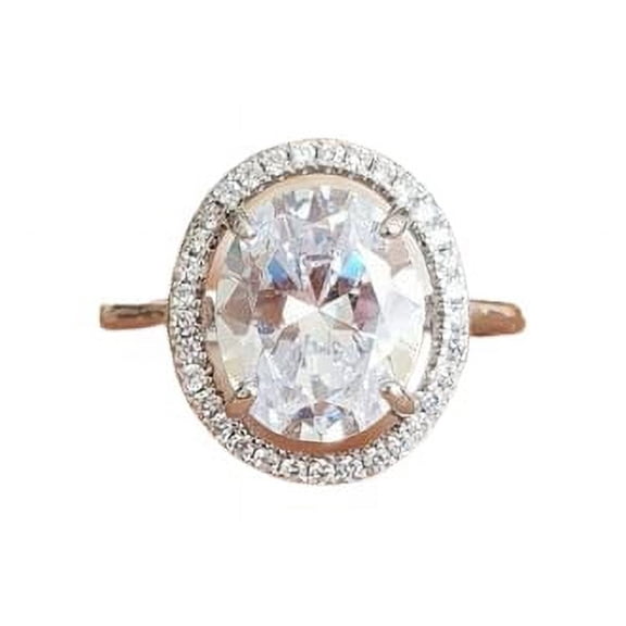 HeartsAndYou 2ct Oval Cut Moissanite Engagement Ring for Women 18k White Gold over Silver Halo Accent Solitaire