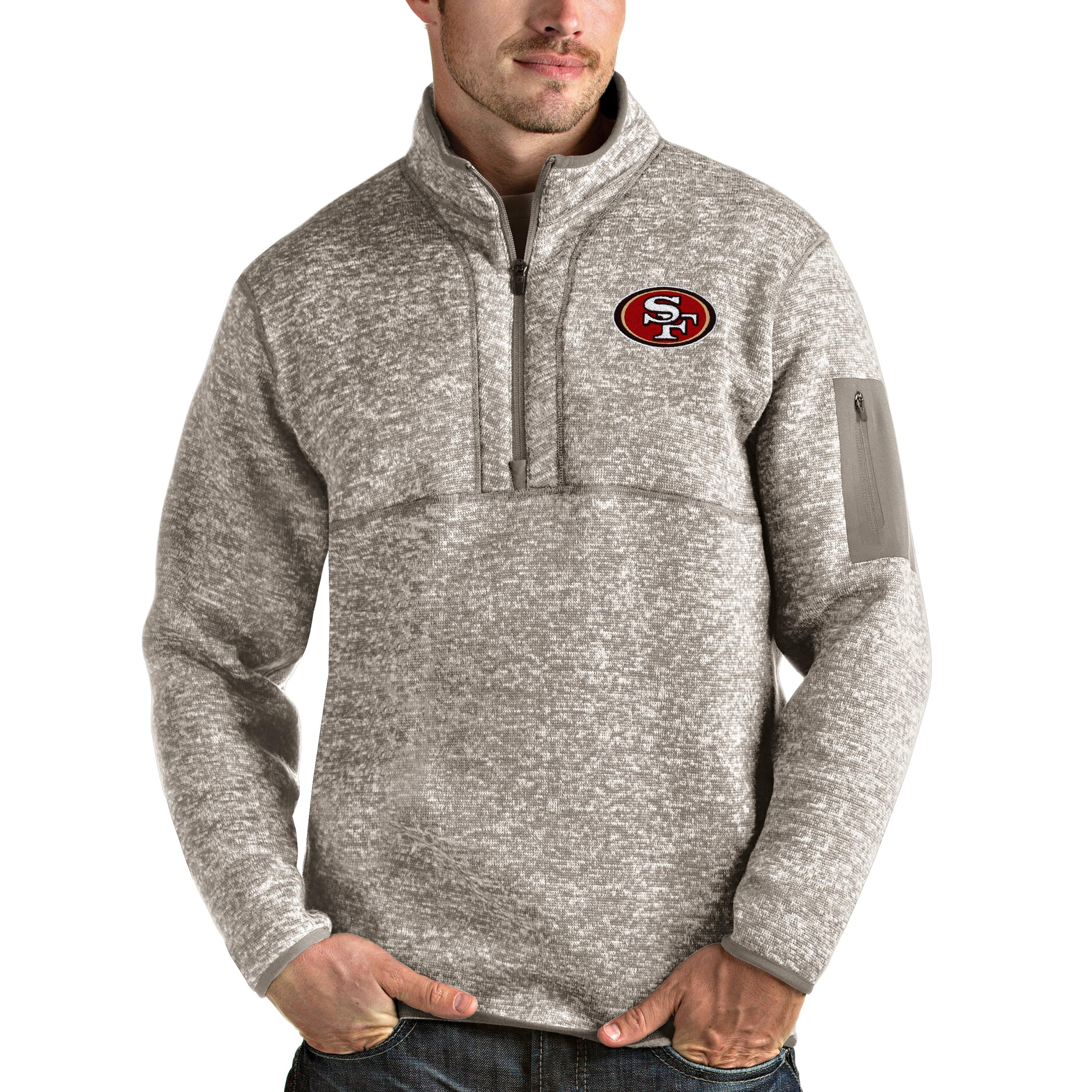 Men's Antigua Oatmeal San Francisco 49ers Fortune QuarterZip Pullover Jacket