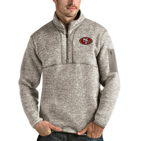 Men's Antigua Oatmeal San Francisco 49ers Fortune Quarter-Zip Pullover Jacket