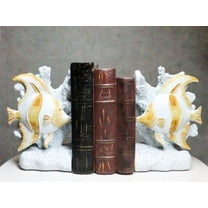 Nautical Sea Coastal Marine Angelfish Fishes Swimming By Corals Bookends Pair