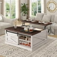 thumbnail image 3 of Itaar 39.4'' Lift Top Coffee Table with Storage, Farmhouse Coffee Tables for Living Room, Square Coffee Table with Large Hidden Compartment & 2 Drawers & Adjustable Shelves, White, 3 of 6