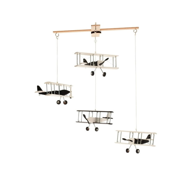 Hanging Airplane Mobile Children Kid Room Nursery Fly Vintage Decor Wooden Black-White