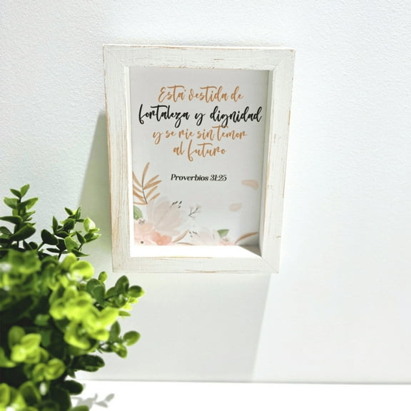 Pura Vida Books - White Wood Frame - "Esta Vestida de Fortaleza..."