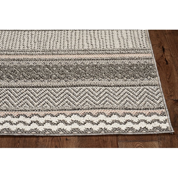 8' Taupe Machine Woven UV Treated Tribal Indoor Outdoor Runner Rug