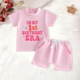 thumbnail image 2 of Faraee Baby Girl First Birthday Outfit In My One Year Old Era Top Short Sleeve 1st Birthday Shirt and Casual Shorts Clothing Set 6 12 18 Months Pink, 2 of 7