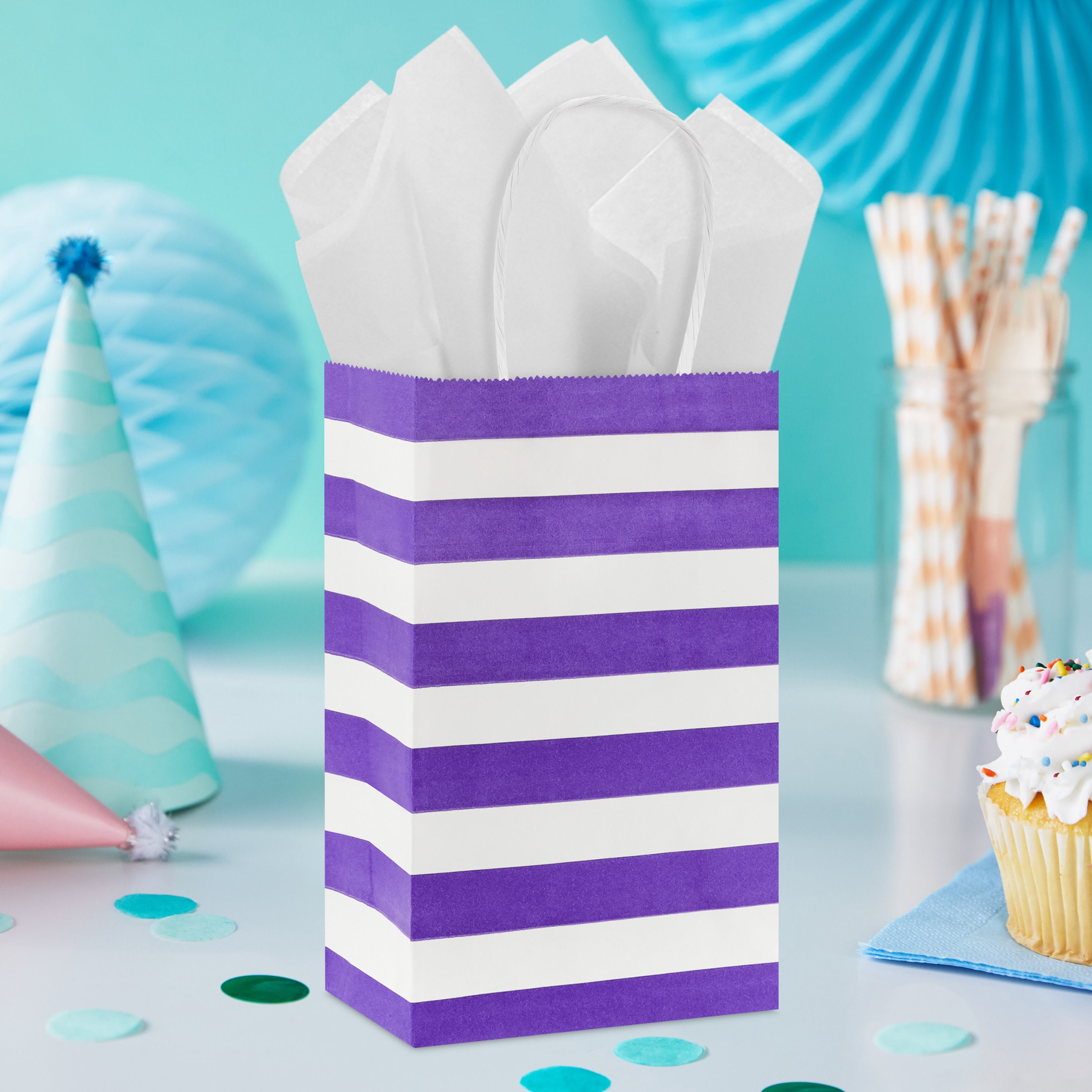 Hallmark Small Gift Bag (Purple and White Stripes)