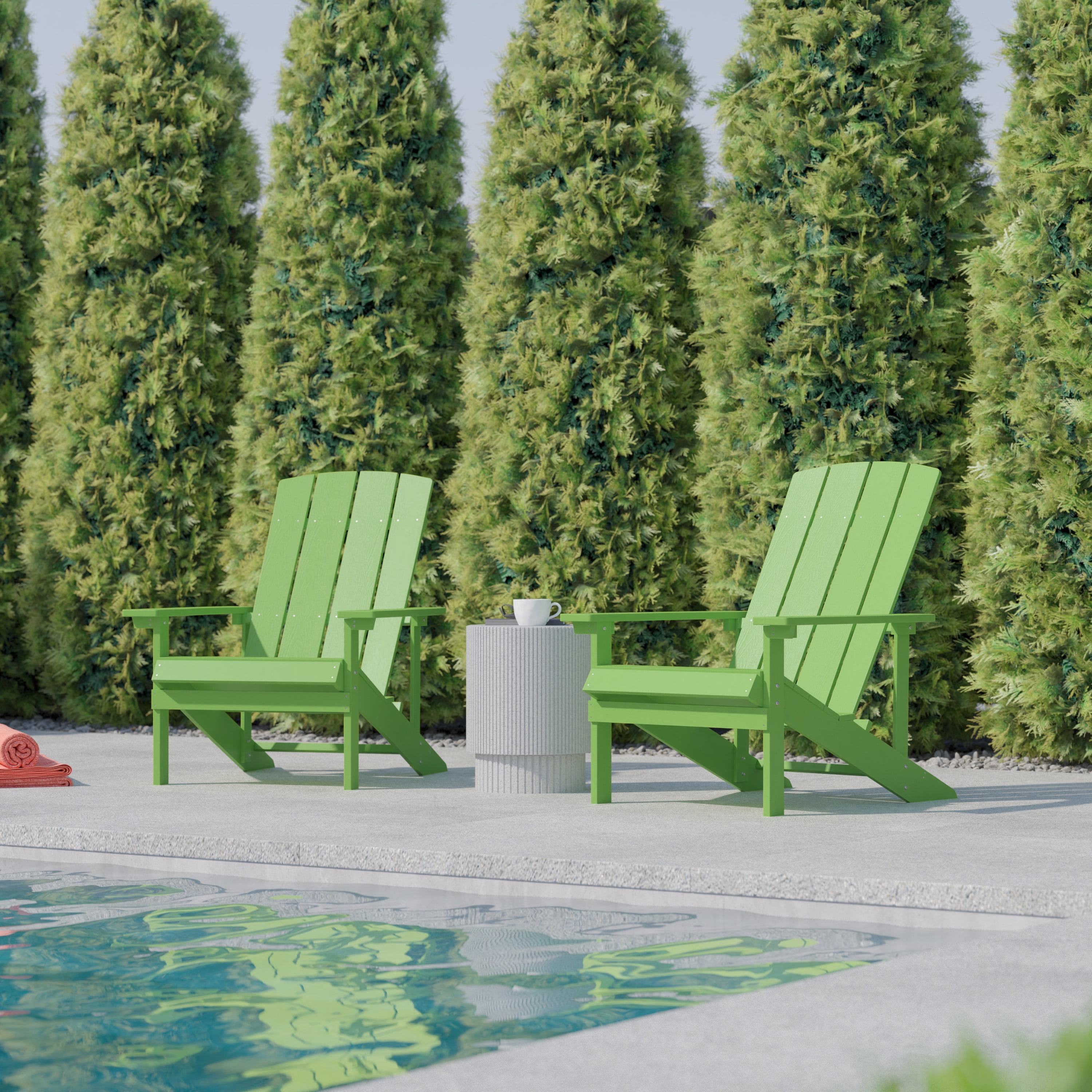 Flash Furniture Charlestown Poly Resin Adirondack Chair - Lime Green - All Weather - Indoor/Outdoor - Set of 2
