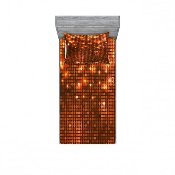 Ambesonne Abstract Fitted Sheet & Pillow Sham Set, Vivid Dots Mosaic, Twinxl, Dark Orange Orange