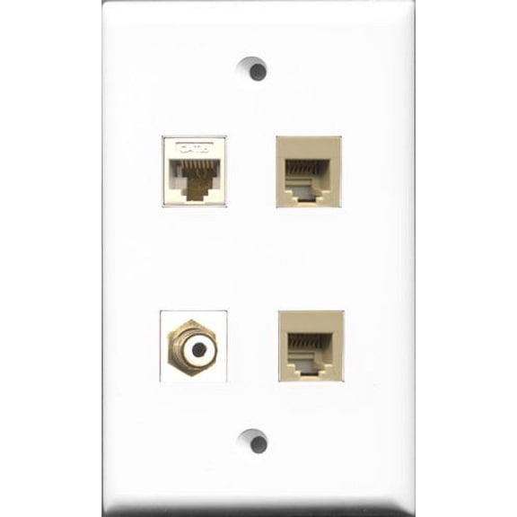 RiteAV 1 Port RCA White 2 Port Phone RJ11 RJ12 Beige and 1 Port Cat6 Ethernet White Wall Plate