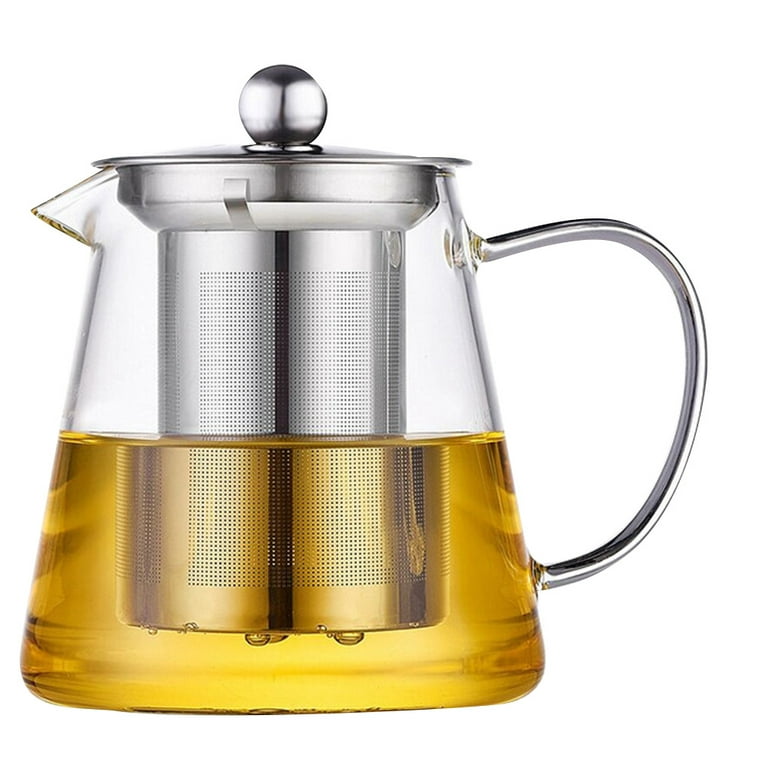 Stainless-Steel Heat Resistant Glass Teapot with Strainer Filter Infuser  Tea Pot