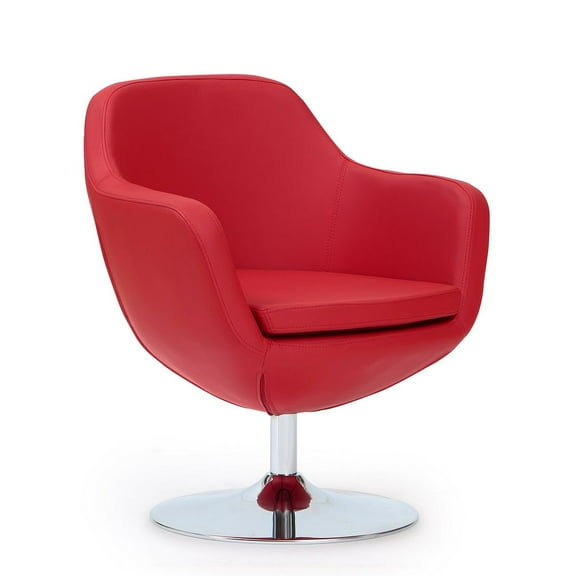 Manhattan Comfort Caisson Faux Leather Swivel Accent Chair in Red
