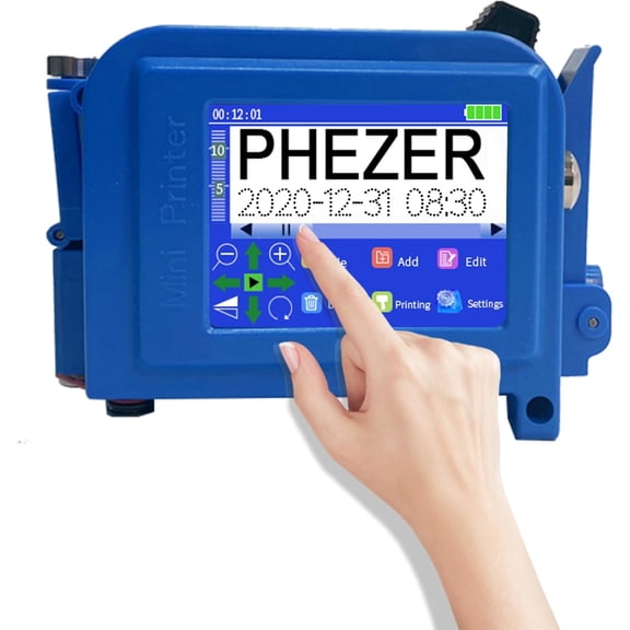 Phezer Portable Mini Handheld Inkjet Printer for All Materials PC11 Plus, Upgraded Label Printer for Date Time Barcode Logo Qrcode Batch Number Image Icons,  25 Languages(with 1 ink Cartridge)