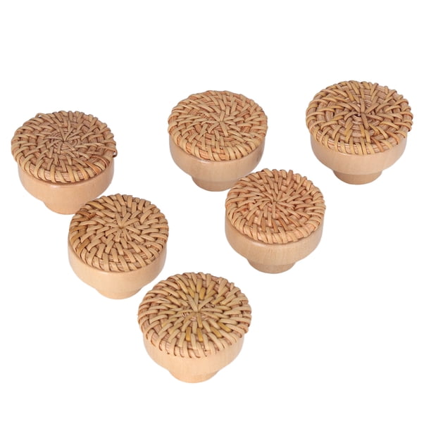 Perillas de Cajón, Cajón Redondo de Madera Redonda de Ratán Hecha A Mano Tira de Las Perillas de Las Puertas 6 piezas para la cocina