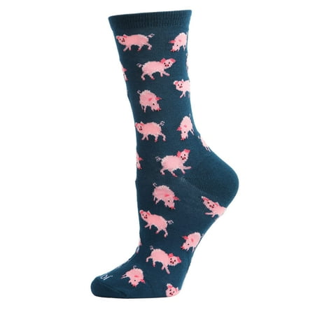 

MeMoi Pretty Pigs Bamboo Blend Crew Socks Blue One Size