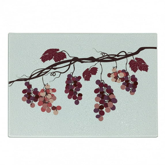 Fruit Cutting Board, Vine Branch with Colorful Grapes Agriculture Themed Illustration Healthy Food Options, Decorative Tempered Glass Cutting and Serving Board, Small Size, Multicolor, by Ambesonne