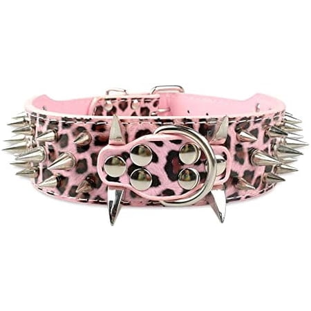 Spiked Studded Dog Collar PU Leather Dog Collar Adjustable Pet Collars for Medium or Large Breed Pet (S Leopard5)