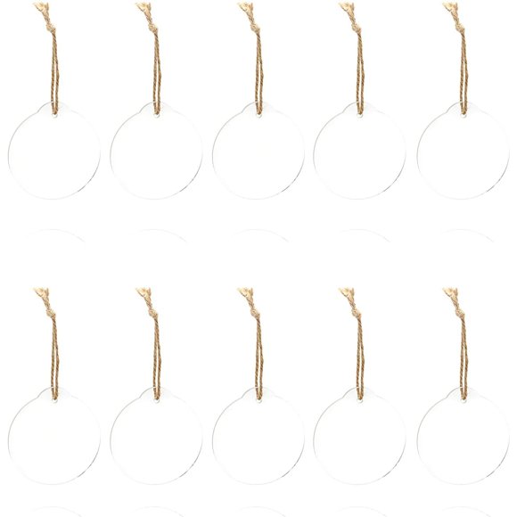 Bright Creations 10 Pack Clear Acrylic Christmas Ornaments with Hemp Rope (3 x 2.75 in)
