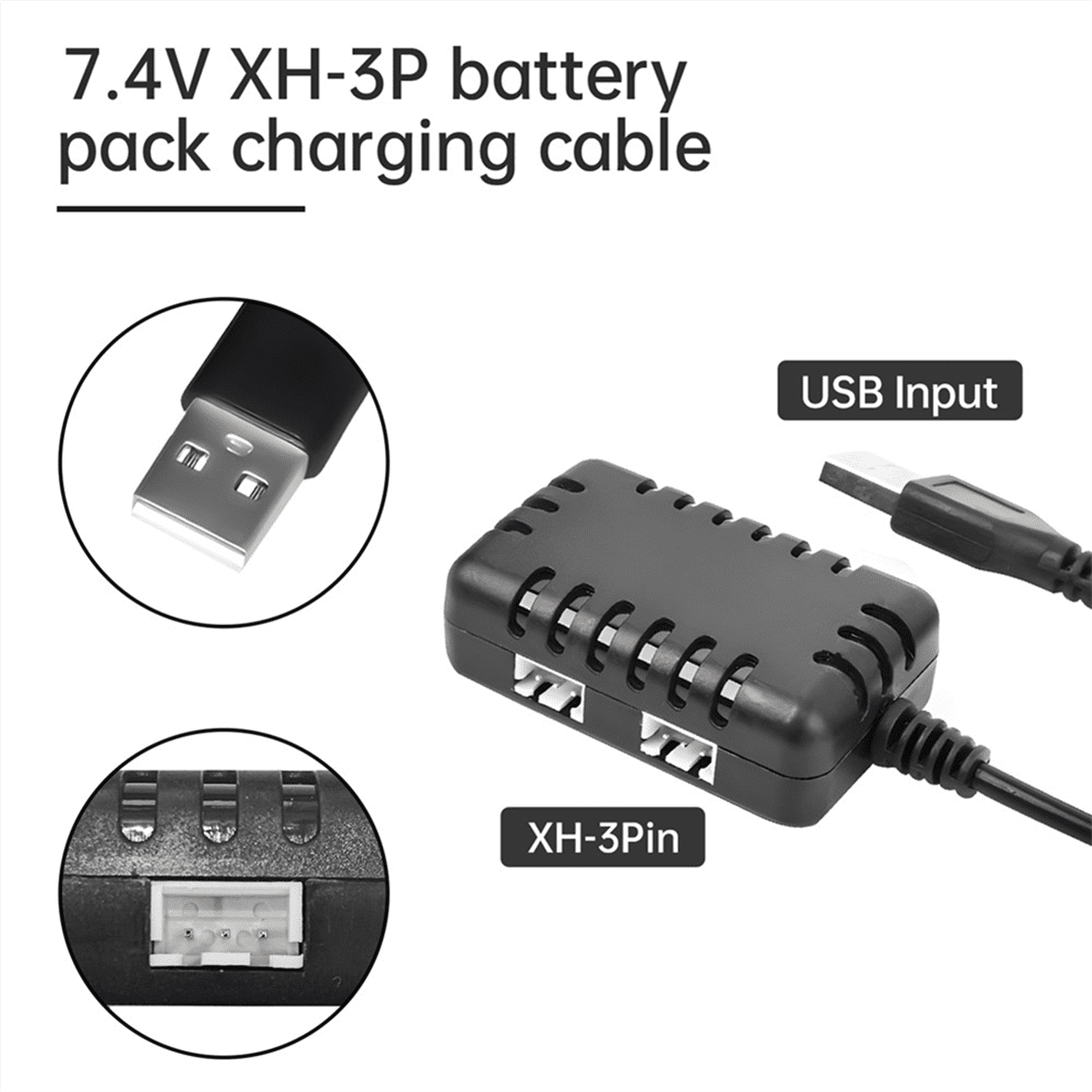 2 USB Chargeur Câble RC Universel, Chargeur Voiture Telecommandé pour Batterie LiPo 2S 7.4V Connecteur SM-3P Compatible Télécommandés RC Voiture Drone Avion Bateau Quadricoptère Hélicoptère Planeur
