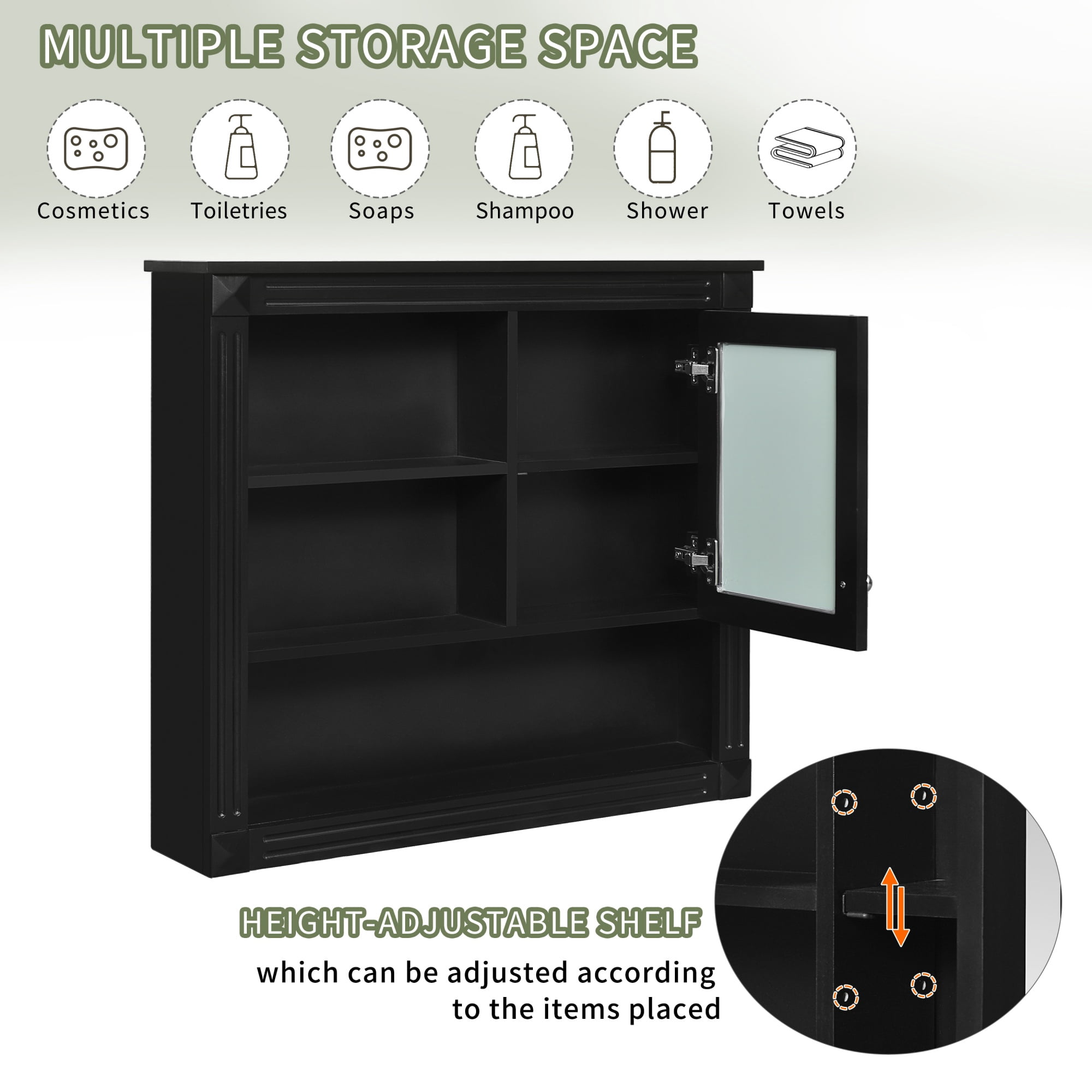 Bathroom Wall Cabinet with Mirror, 32'' Wall Mounted Medicine Cabinet with 4 Shelves, Mirrored Door Over Toilet Storage Cabinet& Adjustable Shelves