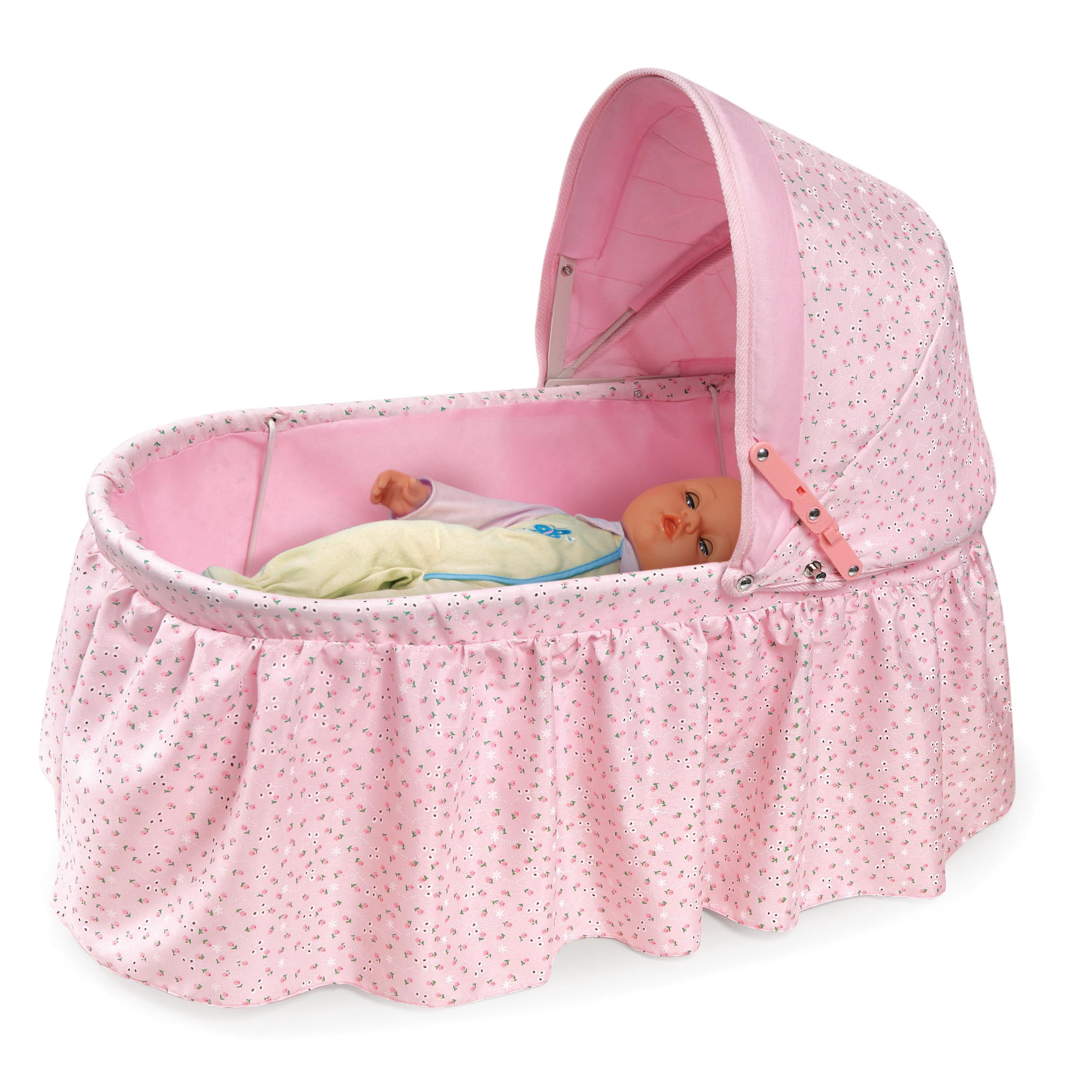 Badger Basket Foldable Doll Rocking Cradle with Hood for Dolls up to 22 inches- Pink/Rosebud