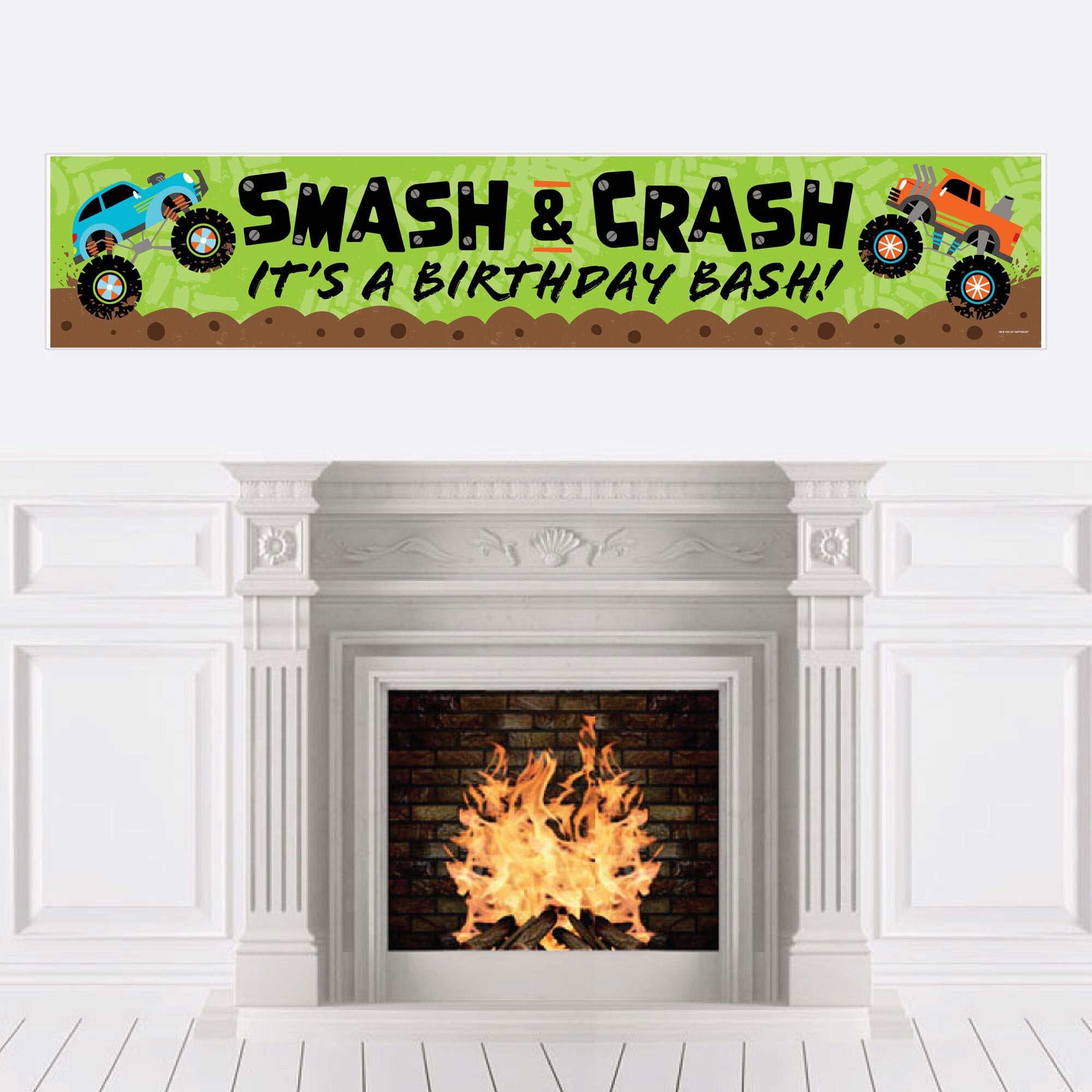 Smash and Crash - Monster Truck - Happy Birthday Boy Decorations Party Banner