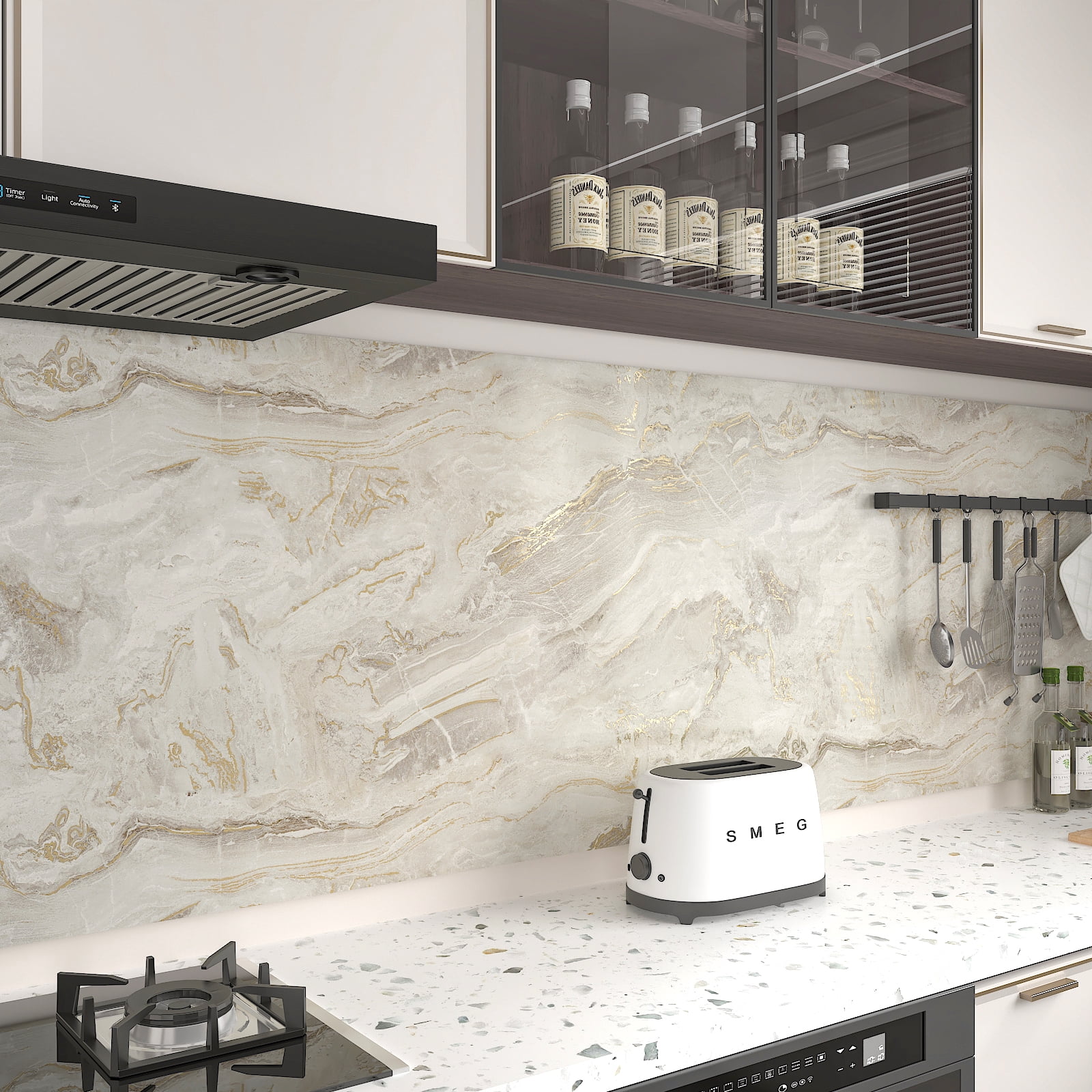 CHIHUT Marble Peel and Stick Contact Paper for Countertop Waterproof Thick Beige Gold Marble Wallpaper for Kitchen Self Adhesive Marble Wall Paper Glossy Vinyl Roll for Cabinets Furniture 17.7"x236"