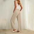 thumbnail image 5 of VEKDONE Drawstring Straight Trousers for Women Elastic High Waisted Wide Leg Pant with Pockets Summer Casual Loose Fit Long Pants Lounge Slacks Khaki XXL, 5 of 6