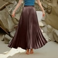 thumbnail image 4 of Yucgh Women's Pleated Solid Color Maxi Skirt with Large Swing, A-line Floor Length Skirt, Casual Flowy Skirt with Elastic Waist,Coffee,M, 4 of 8
