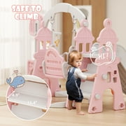 KORIMEFA 6-in-1 Kids Slide and Swing Set - Perfect for Toddlers 1-6 Years - Extra-Large Indoor and Outdoor Playground - Includes Slide, Swing, Basketball Hoop, and Climber