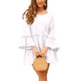 thumbnail image 3 of UKAP Women Henley V Neck Short Mini Dress Loose Leisure Cotton Linen Dress Ladies Hollow Out Dress, 3 of 5