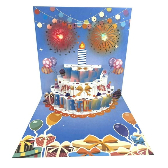 MOQIN Musical Birthday Cards, Light and Music Happy Birthday Card with Blowable Birthday Cake, 3D Pop Up Birthday Gift Greeting Card for Women Men Kids Husband Wife Mom Dad Daughter