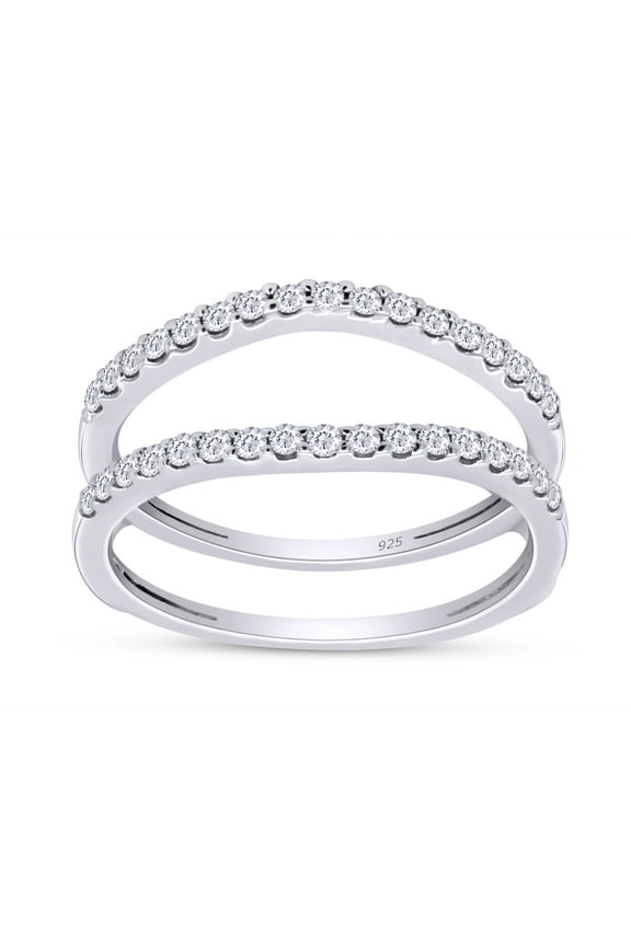 1/4 CT Round Cut White Cubic Zirconia Curved Enhancer Guard Ring In 14K White Gold Over Sterling Silver (Color: White, Clarity: VVS1-VVS2, 0.25 Cttw) -8