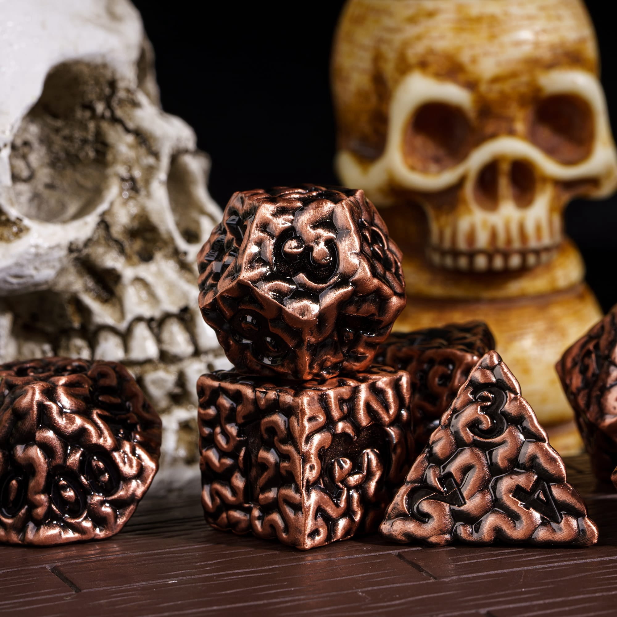 Cusdie 7-Die Metal DND Dice Set, Brain-patterned Metal Polyhedral D&D Dice Set for DND Dungeons and Dragons TTRPG Role Playing Games