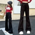 thumbnail image 2 of VBEWZET Kids High Waist Flare Cargo Pants, Elastic Waist Wide Leg Bootcut Trousers, Spring Summer Casual Pants for Girls Black 5-6 Years, 2 of 6
