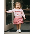 thumbnail image 5 of BemeyourBBs Toddler Baby Girls Valentines Day 2 Piece Outfits Fall Winter Spring Clothes Heart Letter Embroidery Long Sleeve Crewneck Sweatshirt Tops and Plaid Tiered Skirt Set, 5 of 9
