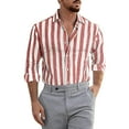 thumbnail image 3 of Men Shirts Casual Summer Loose Fashion Striped Linen Button Down Leisure Turndown Collar Long Sleeve Shirt Top For Boyfriend, 3 of 5