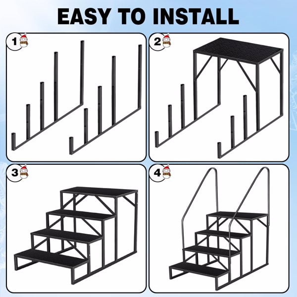 Swimming Pool Ladder above Ground, RV Steps with Handrail, Heavy Duty Pool Step Hot Tub Steps, 660 lbs Weight Capacity Camper Step Stool Mobile Home Stair for Getting High
