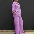 thumbnail image 2 of HJYCHN Women Summer Two Piece Outfit Set with Long Sleeve Blouse and Flowy Wide Leg Pants for Casual Comfort and Beach Wear Purple M, 2 of 5