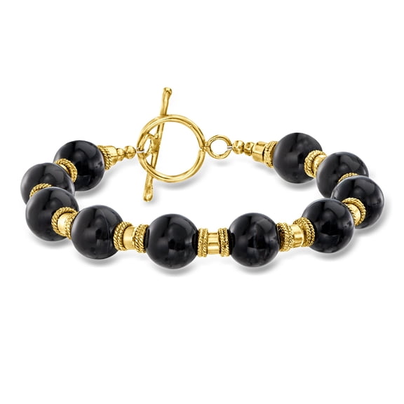 Ross-Simons 10mm Onyx Bead Bracelet in 18kt Gold Over Sterling, Women's, Adult