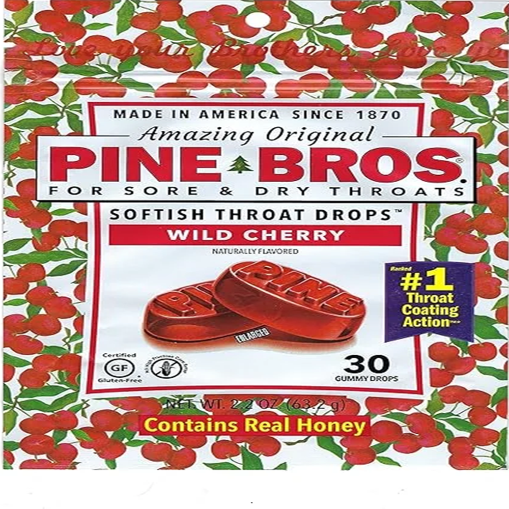 Pine Bros. Wild Cherry Sore Throat Drops, 30 Drops, 24 Pack