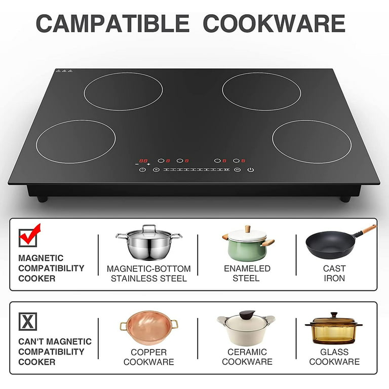 Regan smertefuld Er Induction Cooktop, QTYANCY 6400W Electric Cooktop, 30 Inch Smoothtop  Built-in Electric Stove Top with 4 Burner, LED Touch Screen, 9 Heating  Level, Kid Safety Lock, Keep Warm Function - Walmart.com