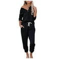 thumbnail image 1 of Combinaison pour Femmes 2 Pièces Bouton Pull Cordon Pantalons de Survêtement Ensemble Décontracté, 1 of 6