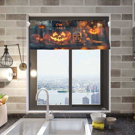 BZSMCE Alance Curtains Halloween Pumpkin Pattern Design Modern Style Pattern Window Curtain Valance 52W" x 18L" for Kitchen Living Room Bedroom