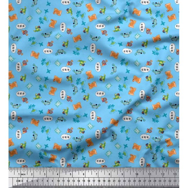 Soimoi Cotton Poplin Fabric Tree,Crab & Fish Ocean Print Fabric by The Yard 56 Inch Wide