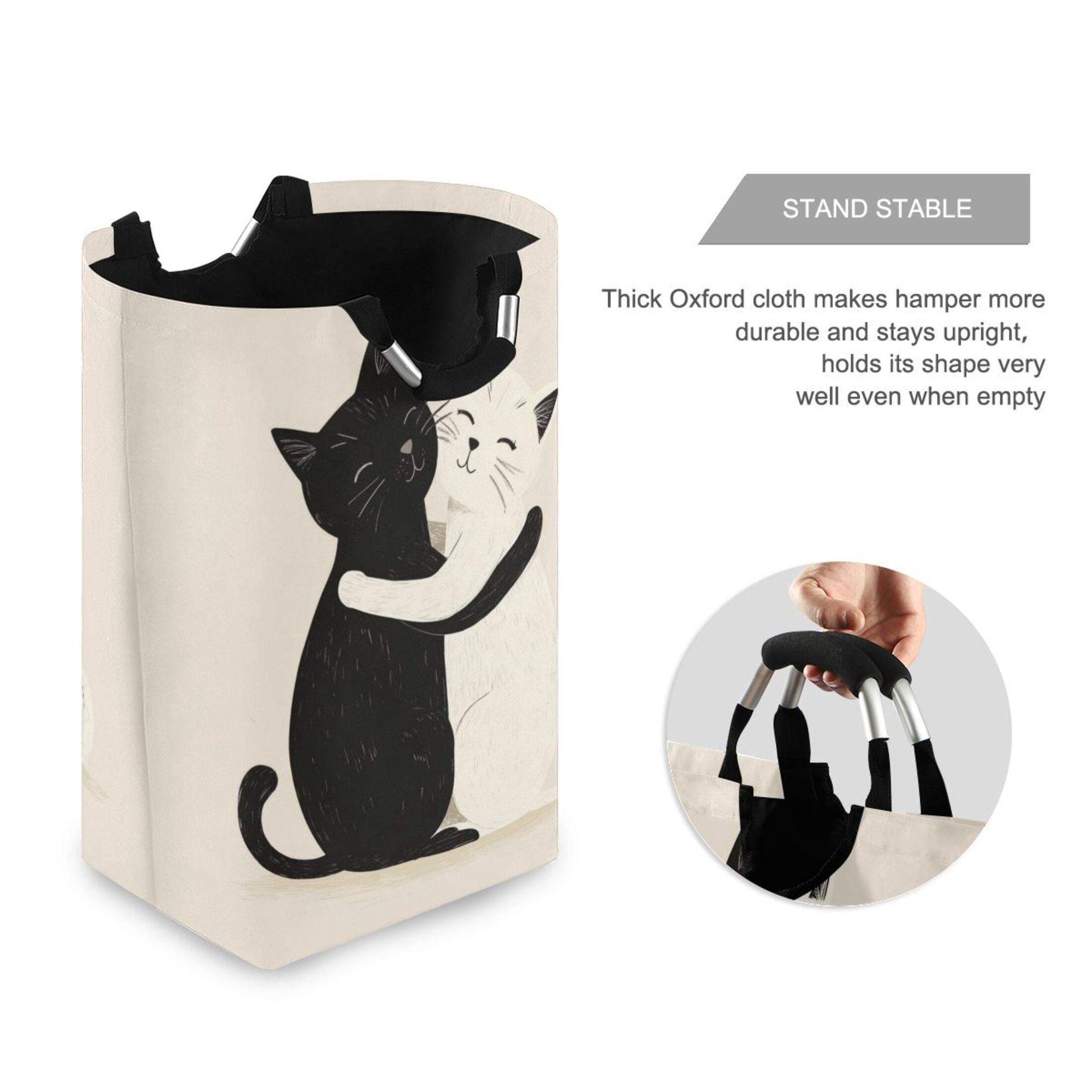 Laundry Basket Laundry Hampers 12.6*11* 22.7 Inch Storage Basket Laundry Hampers is Lightweight and Foldable Black Cat and White Cat